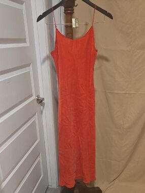 J. Crew Orange Slip Maxi Dress with Thin Straps
